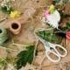 pruners and scissors together with twine in florist shop